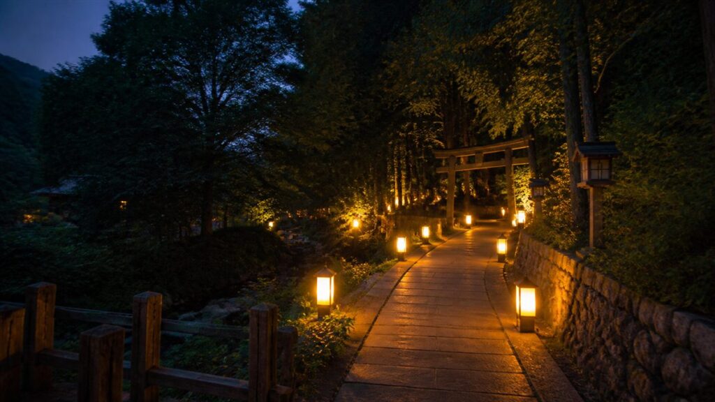 AI生成による定山渓夏灯路の夜景イメージ