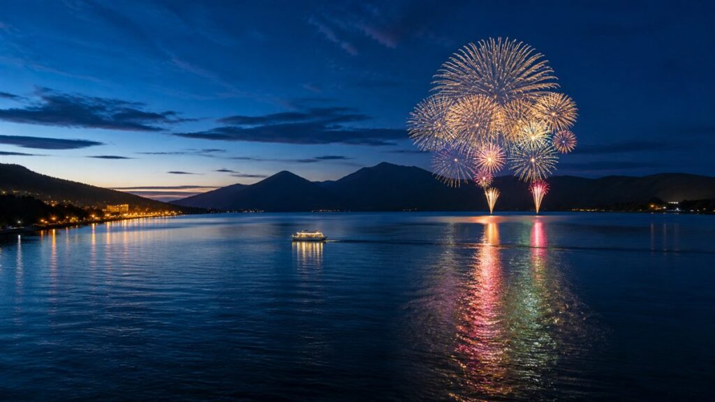 AI生成による洞爺湖ロングラン花火大会の夜景イメージ