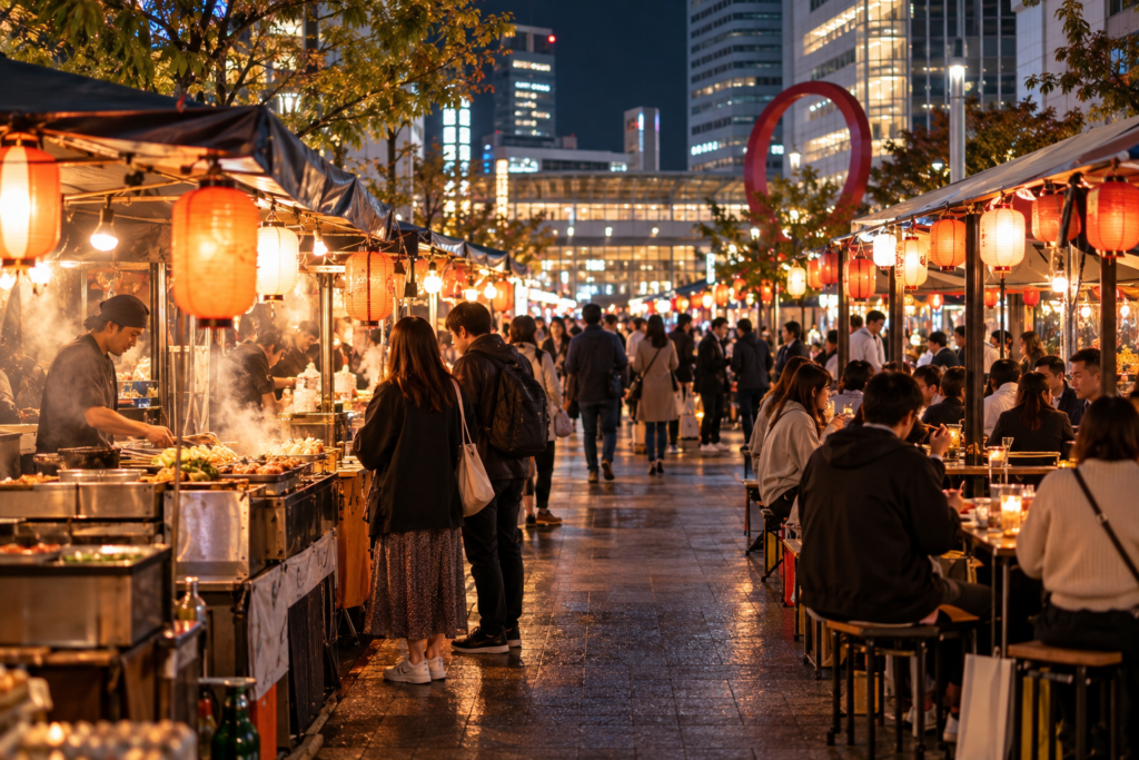 川崎駅前に並ぶ夜市の屋台