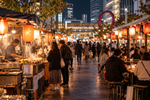 川崎駅前に並ぶ夜市の屋台
