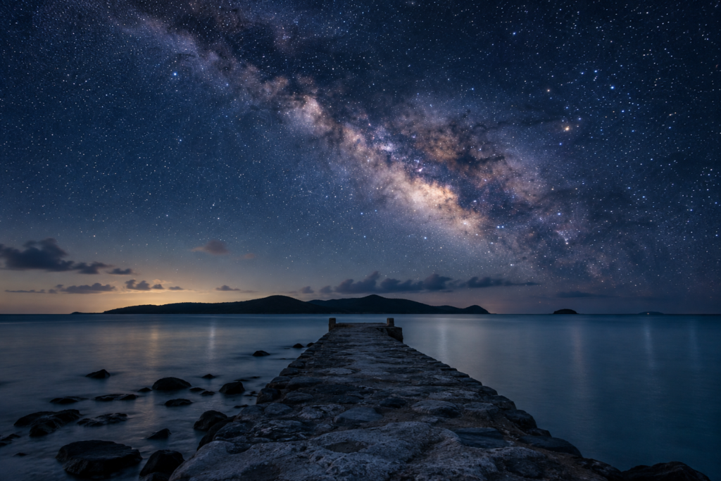 黒島の伊古桟橋から見る満天の星空
