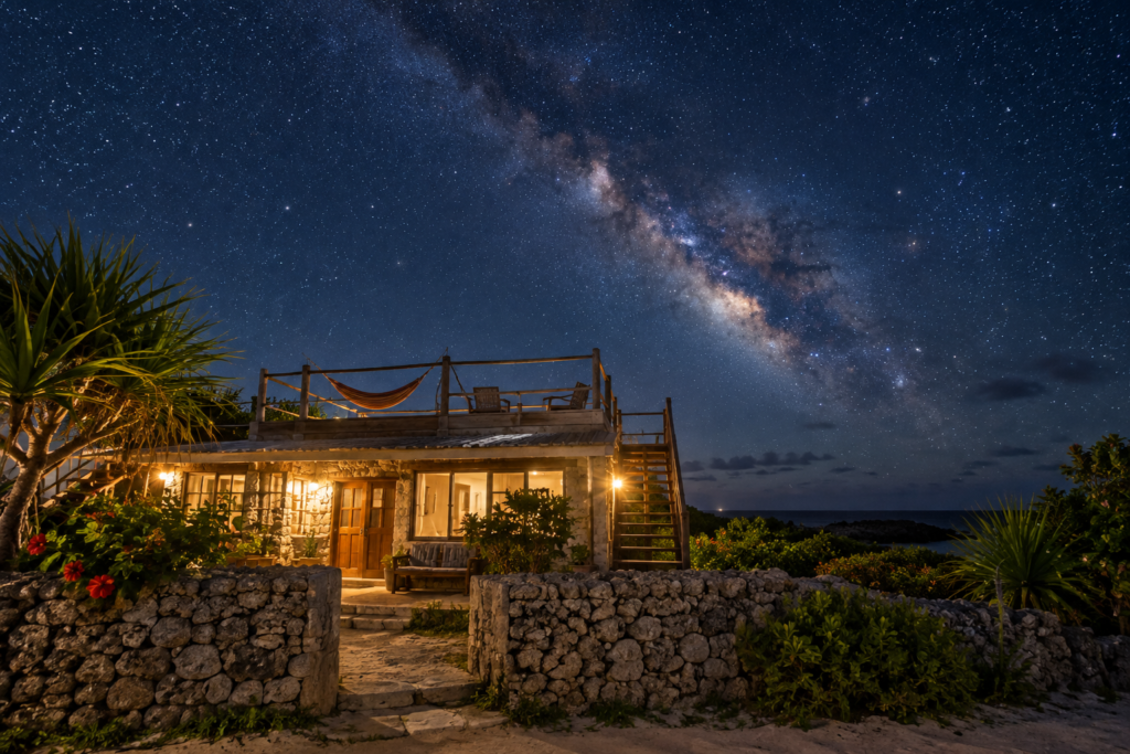 黒島の星空と屋上のある宿
