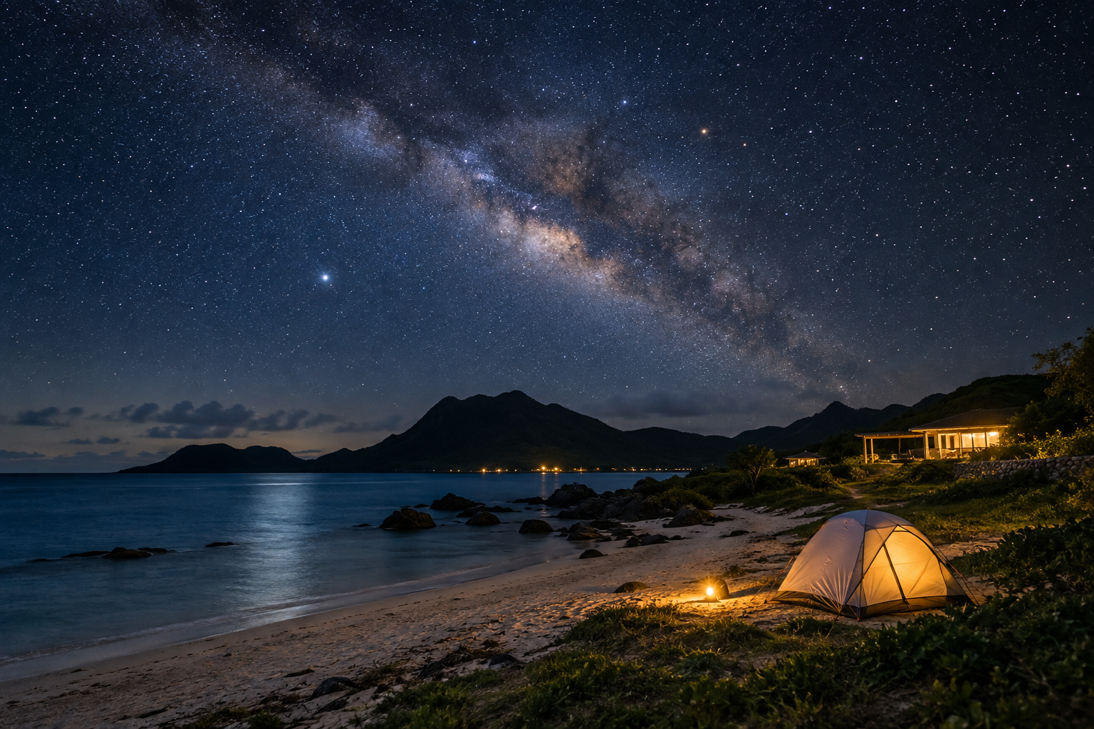 伊平屋島の海辺のキャンプと星空