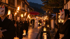 飛騨古川きつね火まつりの狐の嫁入り行列