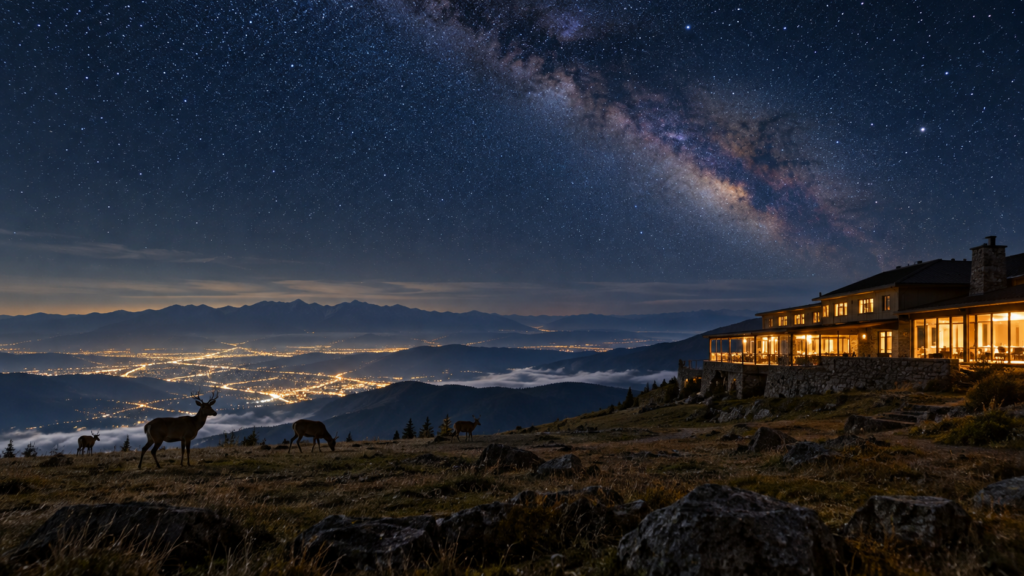 美ヶ原高原の山上ホテルと星空