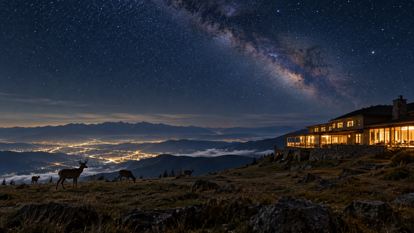 美ヶ原高原の山上ホテルと星空