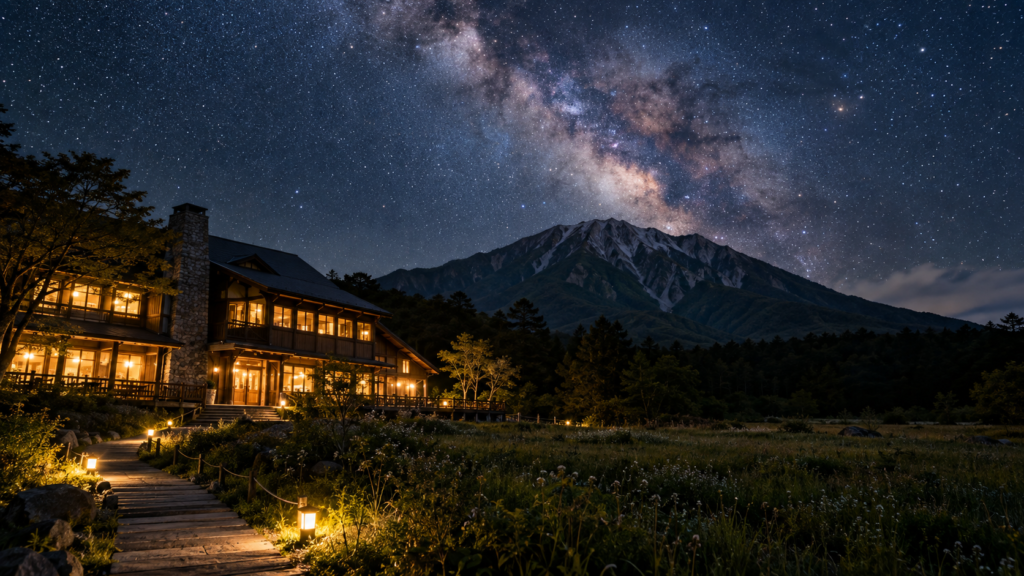 奥大山の高原宿と大山に広がる天の川