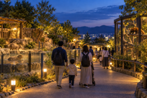 とくしま動物園の夜間開園をイメージした夕暮れの園内