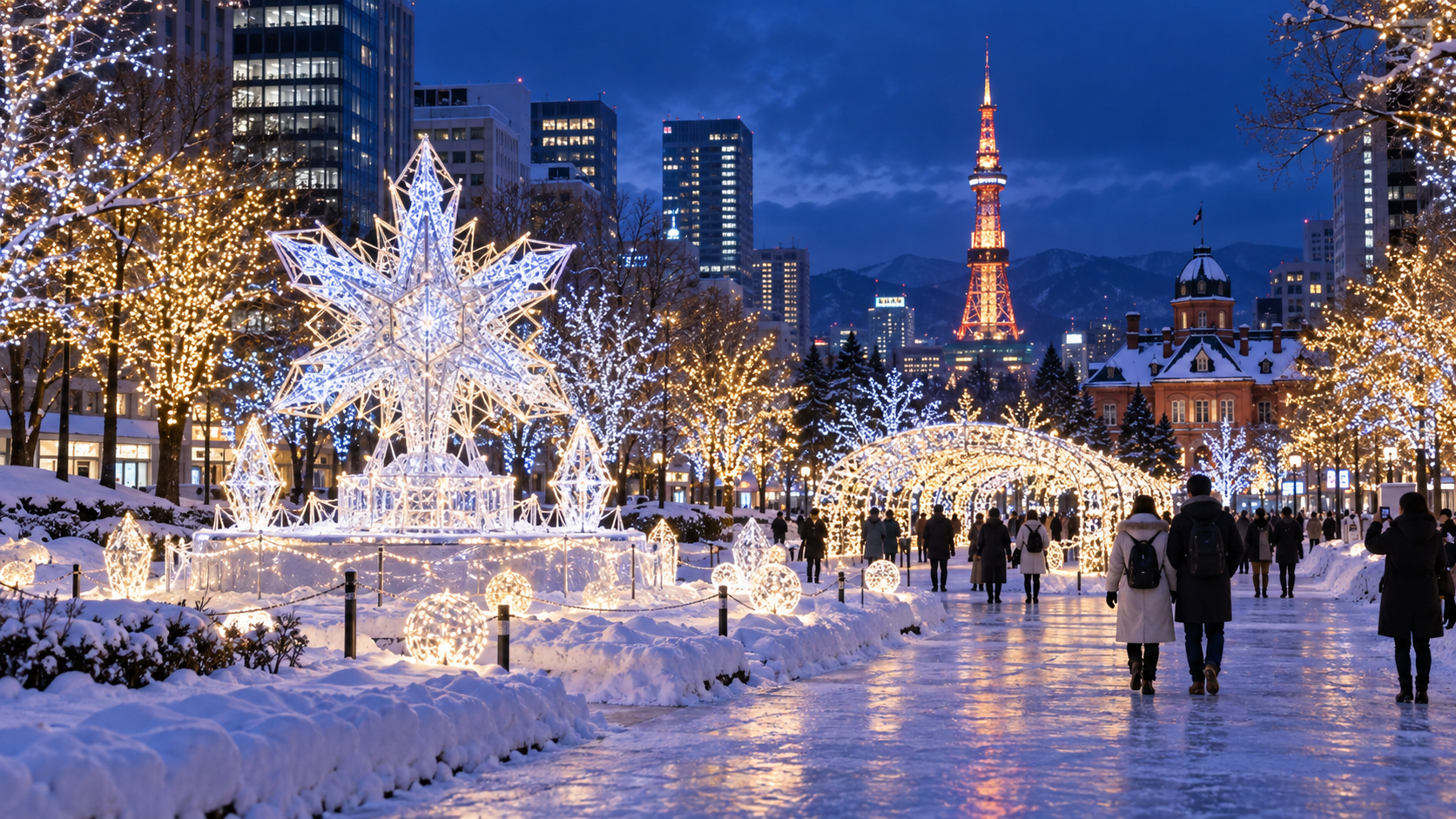 雪の札幌市街を彩るホワイトイルミネーションのイメージ
