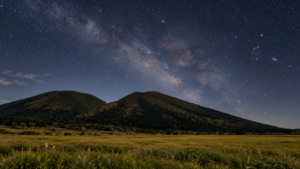 三瓶山西の原の山並みと星空(AI生成イメージ)